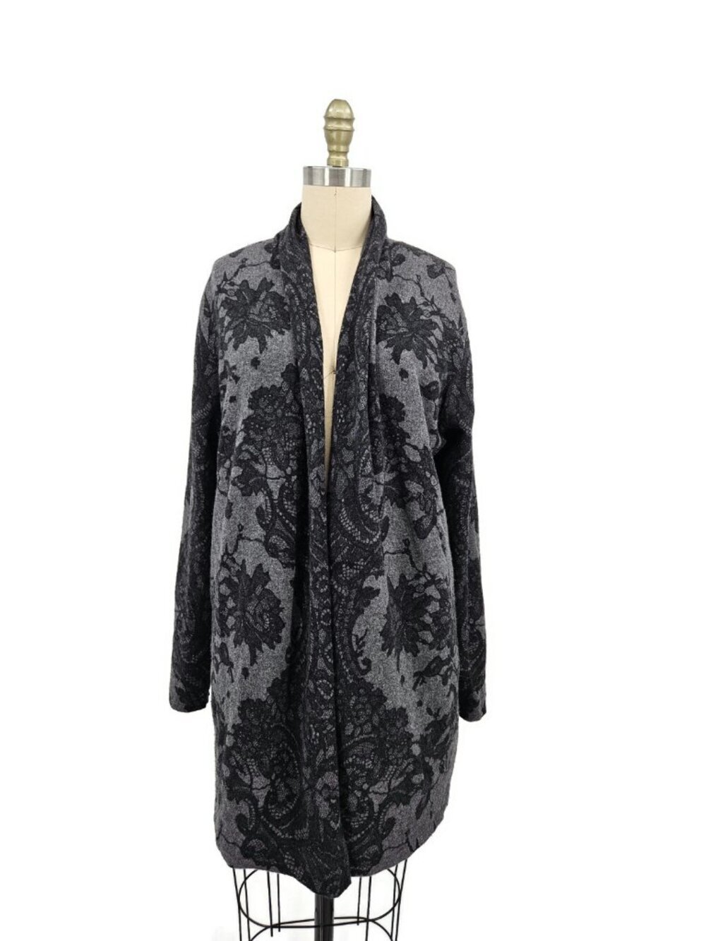Neiman Marcus Cashmere Open Front Long Cardigan Sweater Womens XL Lace Print